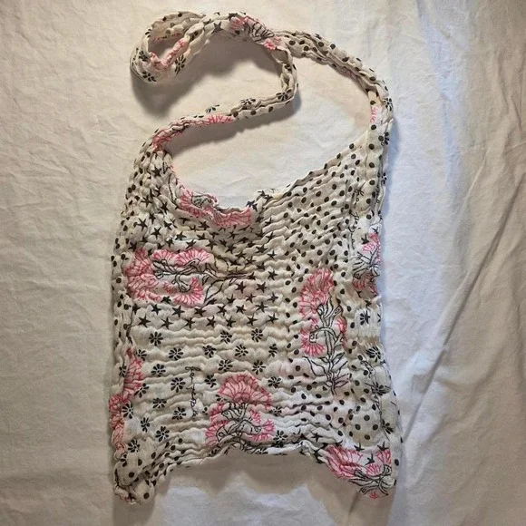 Free People Small Lightweight Reusable Tote Bag, Ivory Black Pink - Picture 2 of 6